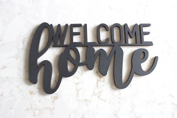 ديكور جدار من الخشب الأسود "Welcome Home"-35cm