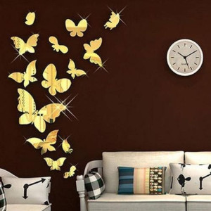 14 pcs  miroir papillon - Doré