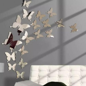 20 pièces  PAPILLONS de décoration  miroir 100%  Argenté  M3