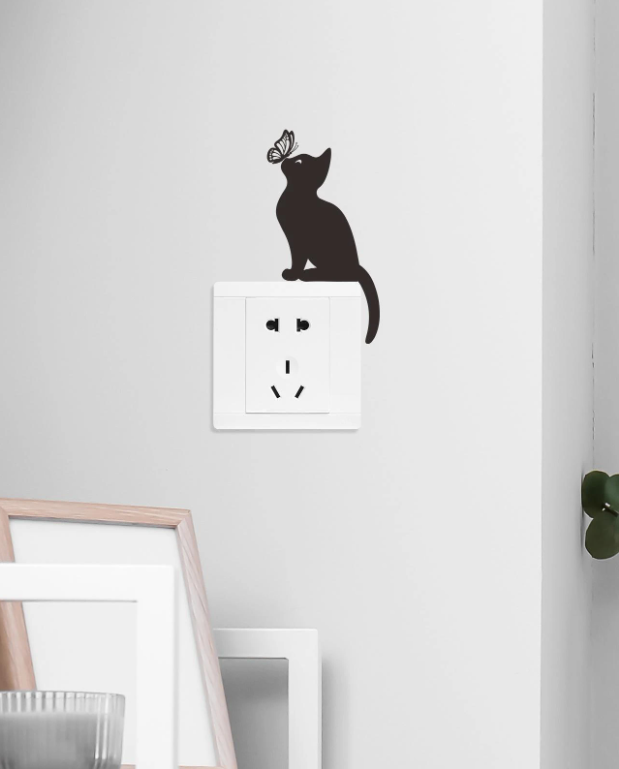 3pièce Chat & Motif Papillon Lampe Interrupteur Décoratif en bois